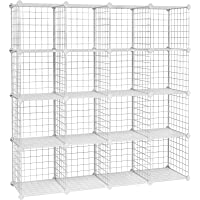 SONGMICS Armario Modular de Alambre metálico con 16 Cubos- Montaje en Bricolaje- Aramario de Almacenamiento- Estantería…